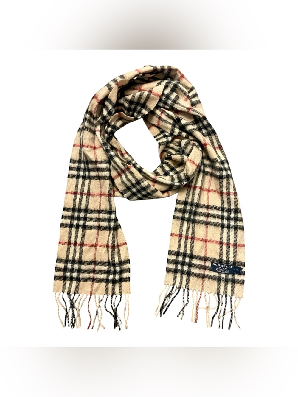 Authentic Burberry Classic Check 100% Cashmere Scarf Beige Vintage